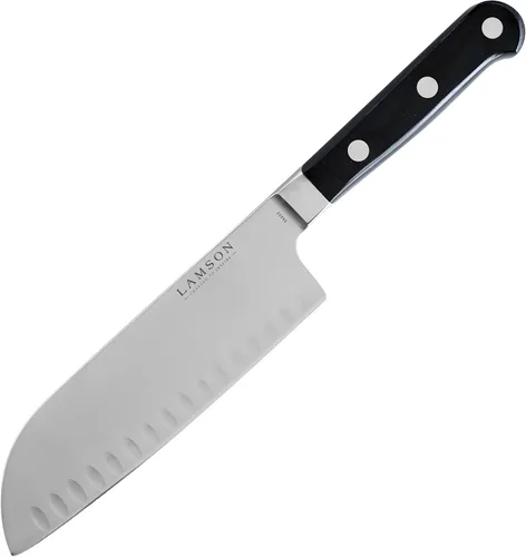 Vista 6 de Lamson Cuchillo Santoku de mango de fuego forjado Premier de 7 "con borde Kullenschliff (festoneado)