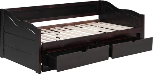 Vista 5 de JIVOIT Sofá cama extensible con cama nido y dos cajones de almacenamiento, marco de sofá cama de madera con soportes de listones de madera, diseño