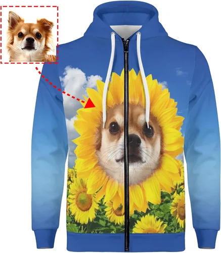 Vista 2 de POPCUSTOMS Sudadera con capucha personalizada con cremallera para hombre con bolsillo canguro