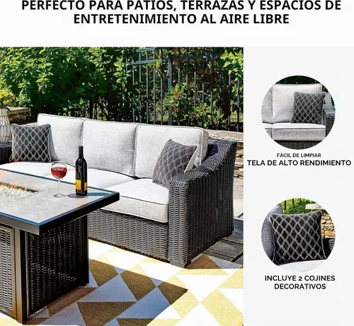 Vista 5 de Signature Design by Ashley Beachcroft - Sofá resistente a la intemperie con tela casual para interiores/exteriores con cojín y 2 cojines Negro