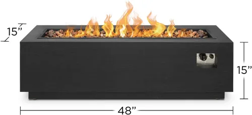Vista 4 de Real Flame Lanesboro - Chimenea rectangular de propano – Quemador de acero inoxidable, vidrio negro fuego, cubierta de almacenamiento, kit