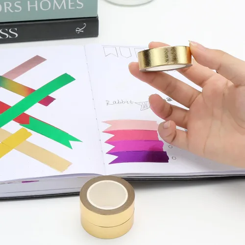 Vista 2 de NatSumeBasics 3 cintas Washi de lámina dorada metalizadas para manualidades 3 rollos de oro