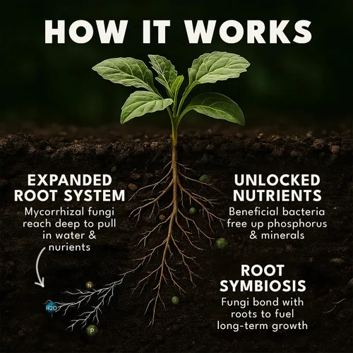 Vista 3 de Dirty Green Inoculante de hongos micorrícicos y bacterias beneficiosas de mezcla de microbios – 4 onzas en polvo, 1000 esporas/g, potenciador