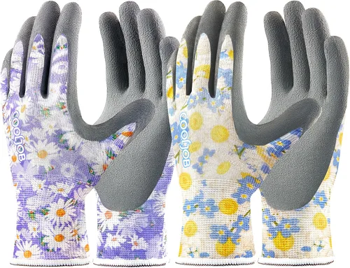 Vista 8 de COOLJOB - Guantes de jardinería para mujer, transpirables y con recubrimiento de goma, para exteriores, guantes de trabajo con agarre - Talla S, 2