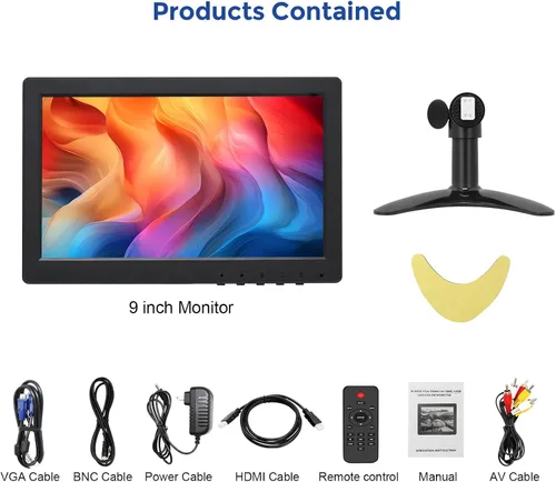 Vista 7 de OSCY Monitor pequeño de 9 pulgadas, compatible con HDMI/VGA/AV/BNC 1024x600 16:9 monitor de computadora con control remoto y altavoces integrados