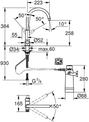 Vista 5 de Grohe 30385000 Blue Pure BauCurve - Kit de iniciación (cromado)