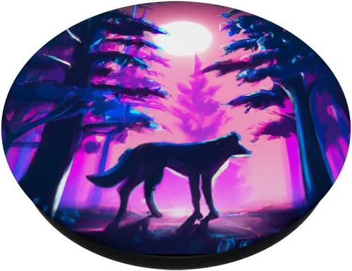Vista 2 de Synthwave Forest Wolf Vaporwave PopSockets Swappable PopGrip