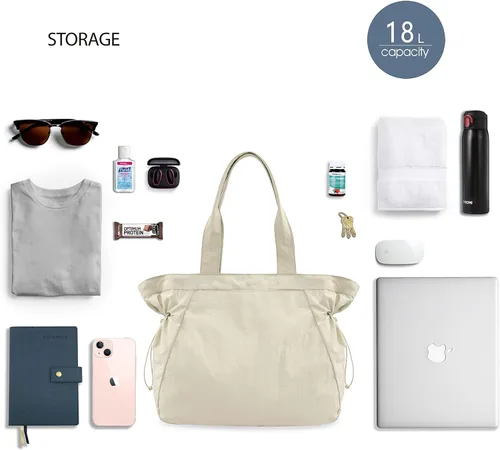 Vista 5 de ODODOS Bolsas de compras con cierre lateral de 18 litros, bolsa de hombro ligera, bolso de mano para compras, entrenamiento, playa, viajes