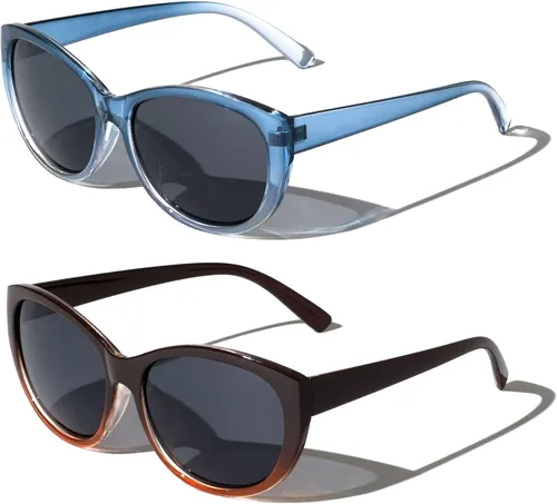 Vista 7 de 2 pares de lentes de sol de lectura para exteriores para mujer, de gran tamaño, con lente completa, leopardo