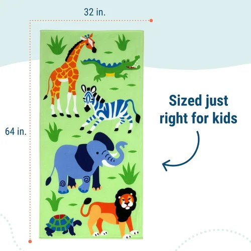 Vista 3 de Wildkin Toalla de playa para niños, 100% algodón, suave y absorbente, ideal para piscina y playa, animales salvajes Verde Oscuro
