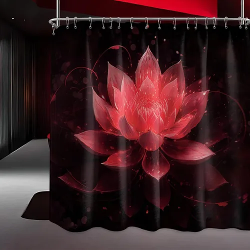 Vista 23 de Cortina de ducha con flores de loto negro y azul para decoración de baño, juego de cortinas decorativas de baño con estampado floral, tela