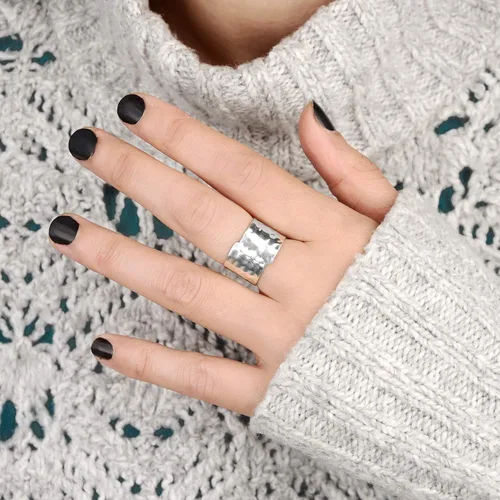 Vista 5 de Boho-Magic Anillo de plata de ley 925 para mujer, diseño de pulgar, ancho martillado, ajustable, Metal