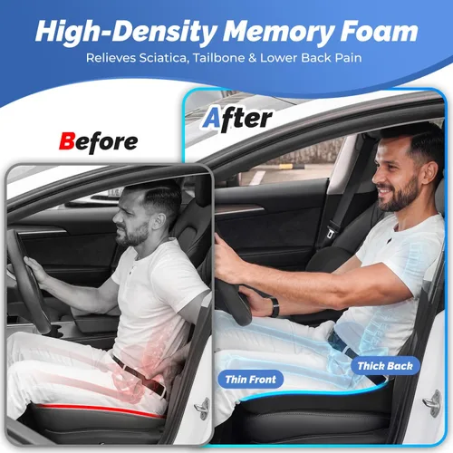 Vista 4 de Memory Foam Car Seat Cushion for Driving for Good View & Sciatica Relief Black