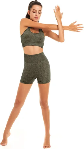Vista 4 de Toplook Conjunto deportivo de 2 piezas para mujer, sin costuras para yoga, entrenamiento, gimnasio pantalones cortos y brasier deportivo