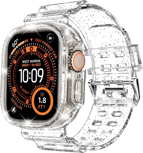 Vista 43 de DABAOZA - Correa transparente compatible con Apple Watch de 1.772 in y 1.732 in, con purpurina transparente Women Men,Glitter Bling TPU