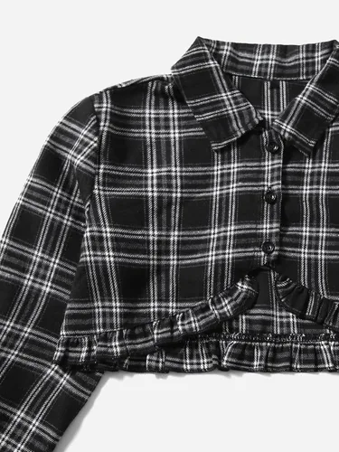 Vista 4 de Floerns Vestido corto para niñas y camisa con estampado a cuadros, conjunto de 2 piezas