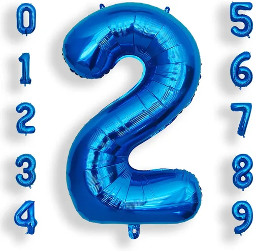 Vista 7 de AULE Globos grandes de 40 pulgadas con números 0 azules, globos grandes de números de aluminio, decoraciones de fiesta de cumpleaños de helio