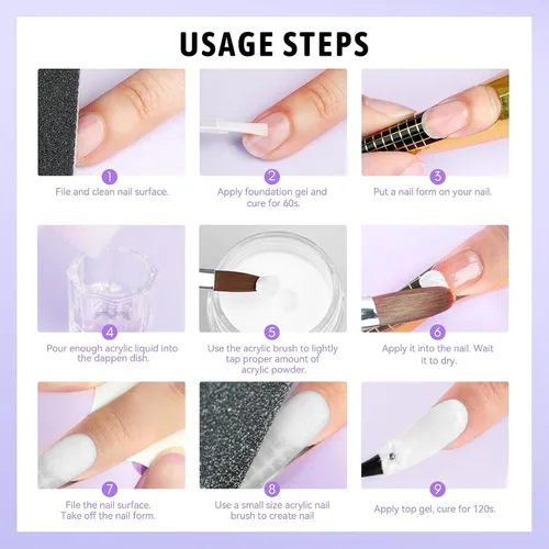 Vista 10 de Kit de uñas acrílicas de 2.5 fl oz de monómero líquido acrílico con 4 colores de polvo acrílico y 5 cepillos de uñas, juego de construcción