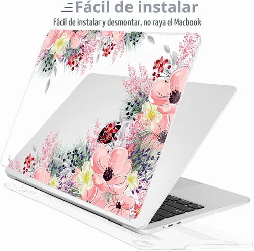 Vista 5 de Batianda - Funda para MacBook Air de 15 pulgadas con chip M5 M4 M3 M2, color rubor jardín Hermoso diseño floral.