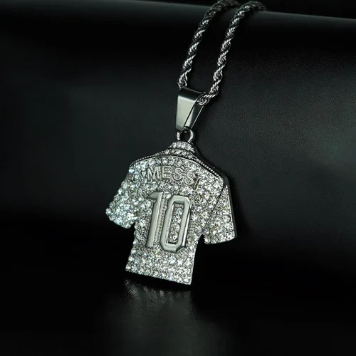 Vista 3 de LOK68 Collar con colgante de jersey de fútbol americano helado para hombres y niños, número 7número 10número 12cuello de jersey, hiphop CR7 Mes-si