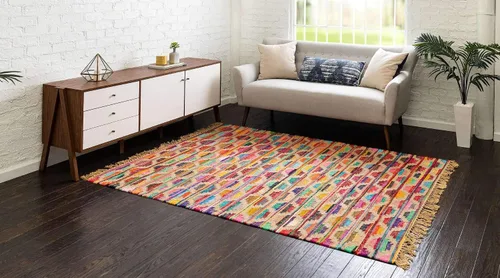 Vista 3 de Unique Loom Chindi Trellis Collection Southwestern, geométrico, moderno, colores brillantes (8 x 11 pies, rectangular, multicolor y beige)