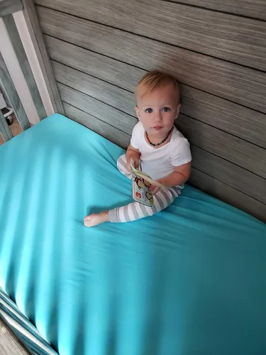 Vista 6 de sheetworld Equipada Pack N Play Hoja – Solid Aqua Jersey Knit – fabricado en EE. UU.