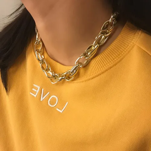 Vista 5 de Collar grueso de oro para mujer, gargantilla de oro, collar grueso de hip pop, collar de oro, joyería apilable, collar de barra en T, trajes