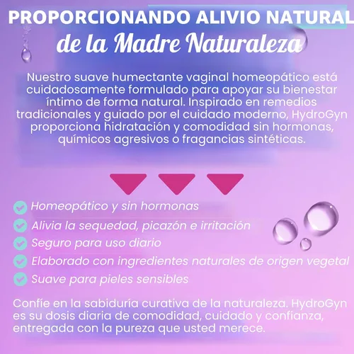 Vista 9 de Humectante Vaginal Hydro GYN De Larga Duración para la Sequedad y la Irritación Vaginal Ácido Hialurónico y Vitamina E Cuidado Femenino Libre