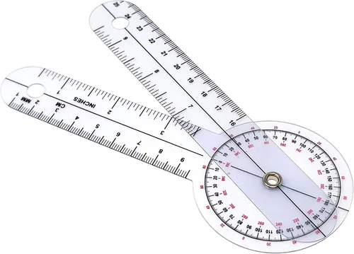 Vista 5 de Goniómetro, regla angular ortopédica transparente, goniómetro de plástico de 360 grados para cinta métrica corporal, goniómetro, regla