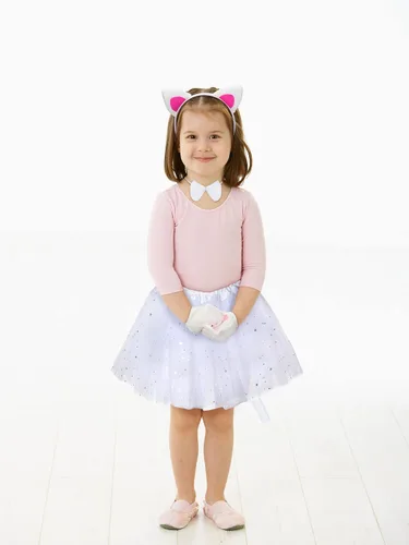 Vista 6 de Eurzom Juego de 2 disfraces de gato para niños, incluye diadema de orejas de gato, falda tutú, corbatín, guantes, cola de niña, cosplay