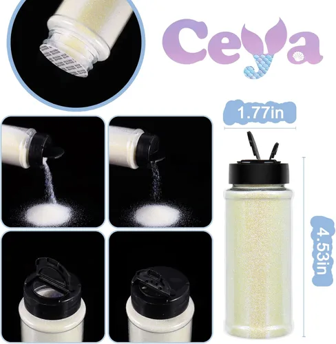 Vista 4 de Ceya Purpurina blanca ultra fina de 3.5 onzas/3.53 oz Coastline blanco iridiscente para manualidades, purpurina de 1/128 pulgadas, 0.008 pulgadas