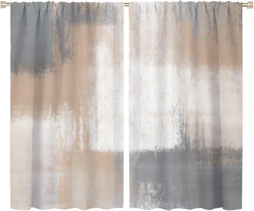 Vista 31 de Cortinas rústicas occidentales marrones con patrón de cornamenta para puerta, con bolsillo para barra, cortinas de ventana para dormitorio, sala
