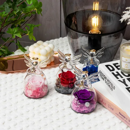 Vista 7 de Yamonic Figuras de ángel preservadas de rosas reales en cristal, regalos de ángel de flores hechas a mano para mujeres, madres, amigas en el día
