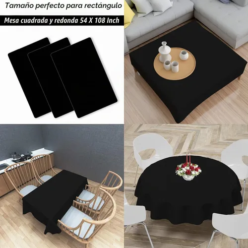 Vista 2 de Childom Paquete de 3 manteles de plástico para mesas rectangulares de 54 x 108 pulgadas, manteles desechables negros para mesas de 6 a 8 pies