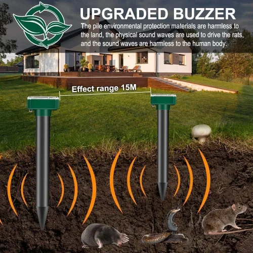 Vista 3 de Repelente de topos alimentado por energía solar para exteriores, repelente ultrasónico para césped y jardín, repelente de serpientes de marmota