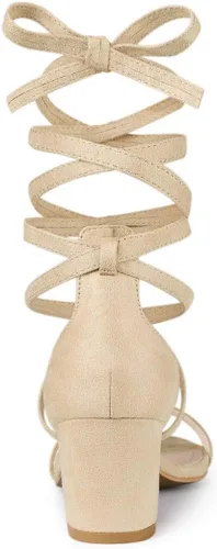 Vista 5 de Allegra K Sandalias con cordones y tacón de bloque de color con punta Beige