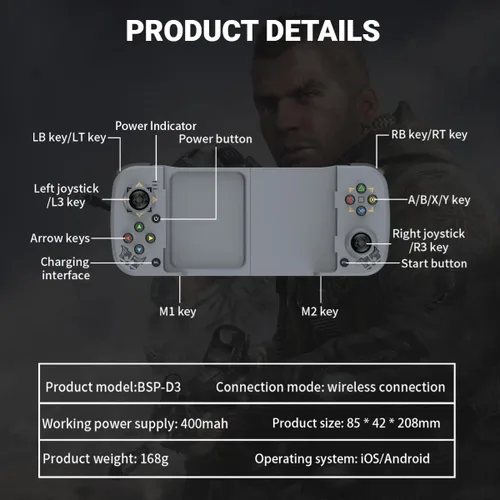 Vista 8 de arVin Mando móvil para juegos para iPhone iOS Android PC, Joystick inalámbrico para iPhone 14131211, iPad, MacBook, Samsung Galaxy S22S21S20, TCL