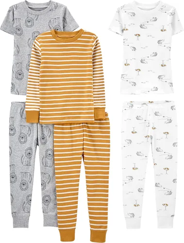 Vista 26 de Simple Joys by Carter's Conjunto de pijama de algodón ajustado de 6 piezas para bebés, niños pequeños y niñas, paquete de 3