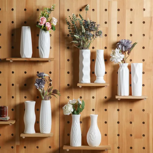 Vista 4 de Thyle 20 jarrones de plástico para flores, florero de plástico blanco con aspecto de cerámica, jarrones de plástico para centros de mesa, jarrones