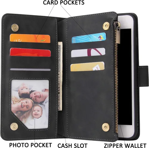 Vista 2 de UEEBAI - Cartera clásica de cuero sintético con cierre magnético, funda de iPhone con cierre