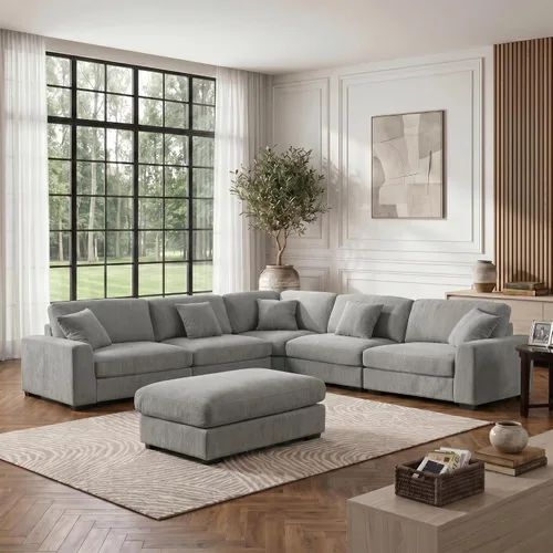 Vista 20 de Sofá modular Cloud de 212 pulgadas con tumbona grande, profundo y cómodo, sofás seccionales en forma de L de gran tamaño para sala de estar, Blanco