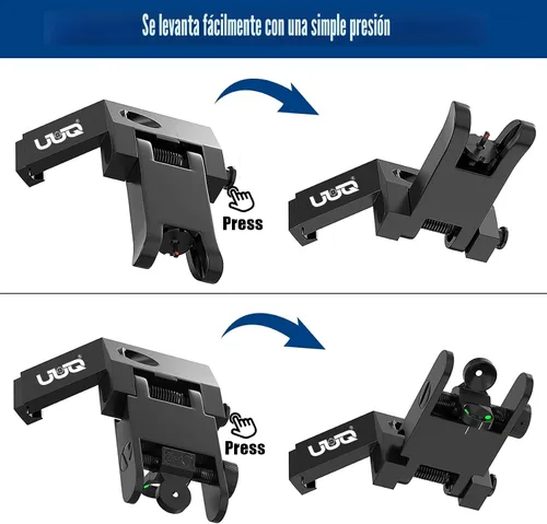 Vista 4 de UUQ Miras de hierro de fibra óptica con desplazamiento de 45 grados, miras delanteras y traseras abatibles con punto rojo y verde, juego de mira
