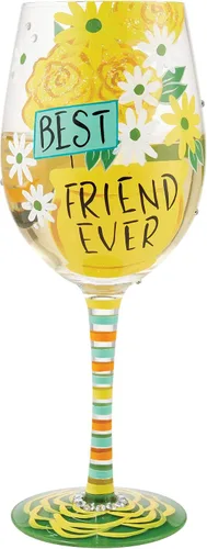 Vista 2 de Enesco Designs by Lolita Best Friend Ever - Copa de vino artesanal pintada a mano, 15 onzas, multicolor