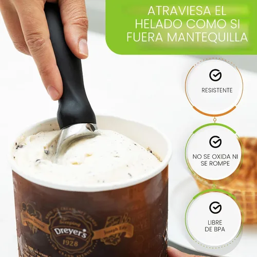 Vista 6 de Spring Chef - Cuchara para helado resistente con mango cómodo - Cuchara profesional para helado para gelato, sorbete, masa de galletas, melón, yogur