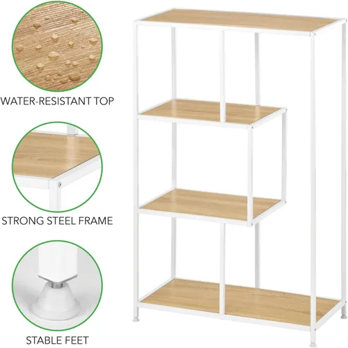 Vista 5 de mDesign Organizador de estante de almacenamiento de metal de mediados de siglo, 4 niveles, uso en baño, cocina, entrada, pasillo, vestíbulo