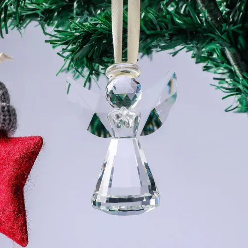 Vista 4 de LONGWIN Figura de ángel de cristal decorativa de Navidad de vidrio transparente para decoración del hogar, idea de regalo coleccionable