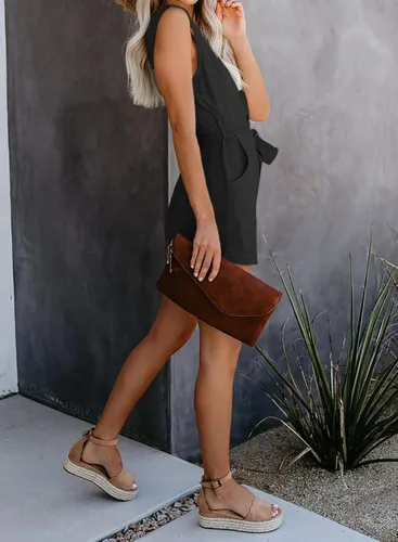 Vista 4 de Acelitt Overol casual de verano para mujer, cuello redondo, volantes, sin mangas, XS-XXL