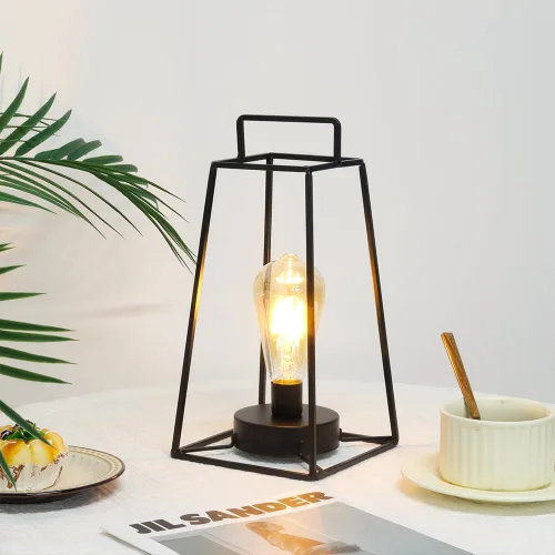 Vista 5 de JHY DESIGN Paquete de 6 lámparas de mesa geométricas de estilo retro, lámpara de hierro simple de 12 pulgadas de alto, funciona