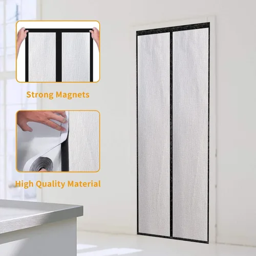 Vista 6 de Pantalla de puerta aislada, cortinas opacas magnéticas de tela gruesa, pantalla térmica de puerta de cierre automático, cortina de puerta