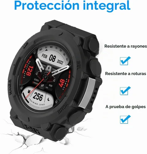 Vista 6 de Lamshaw - Protector de pantalla compatible con Amazfit T-Rex 2 con funda, película de vidrio templado de cobertura completa + funda protectora de 2